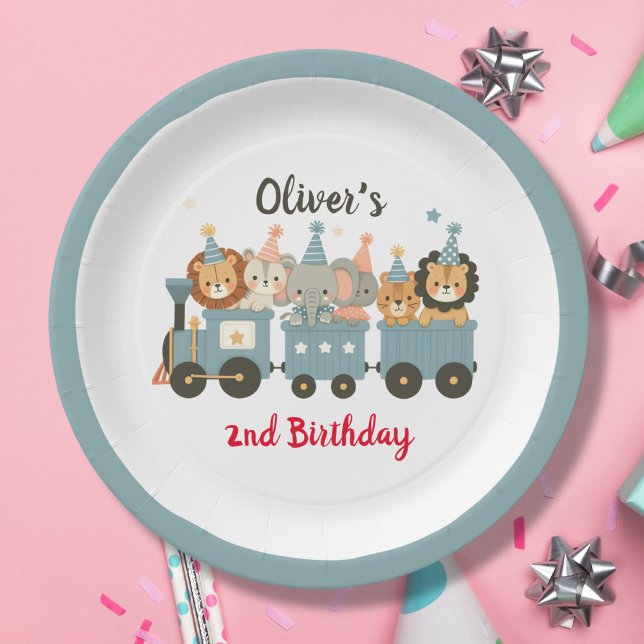 Plato De Papel Animales de Fiesta lindo en el tren personalizado (Subido por el creador)