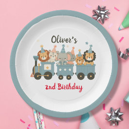 Plato De Papel Animales de fiesta lindos en tren personalizados