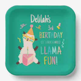 Plato De Papel Animales de Fiesta Llama Cumpleaños Chicas Verde
