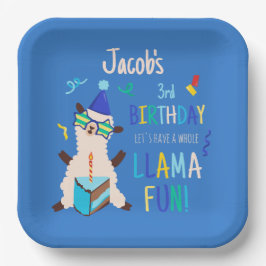 Plato De Papel Animales de Fiesta Llama Cumpleaños Niños Azul