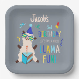 Plato De Papel Animales de Fiesta Llama Cumpleaños Niños Grises