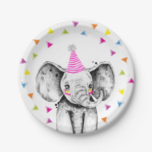 Plato De Papel Animales de Fiesta Safari Elefante Salvaje Cumplea