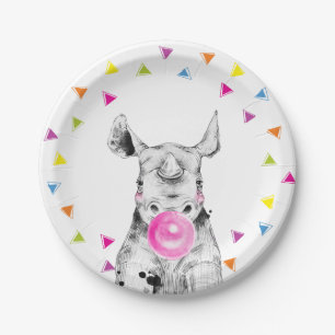 Plato De Papel Animales de Fiesta Safari Rinoceronte Salvaje Cump