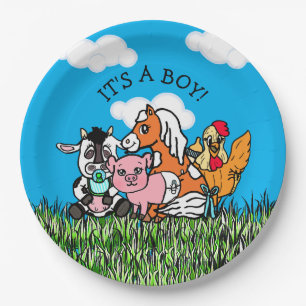 Plato De Papel Animales de granja Baby Shower es un niño