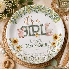 Plato De Papel Animales de Granja Baby Shower para Niña