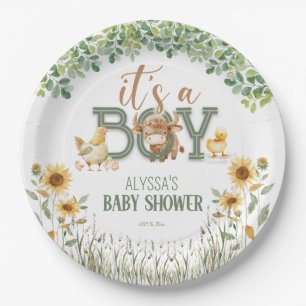 Plato De Papel Animales de Granja Baby Shower para Niño