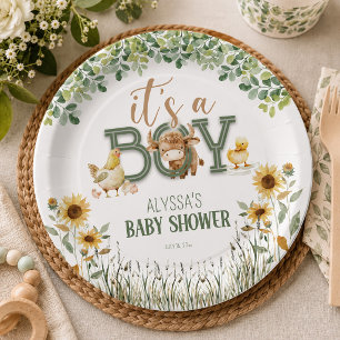 Plato De Papel Animales de Granja Baby Shower para Niño