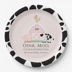 Plato De Papel Animales de granja Barnyard Chica rosa Baby Shower