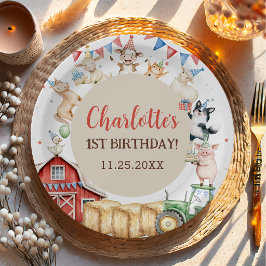 Plato De Papel Animales de granja Barnyard Cumpleaños 1
