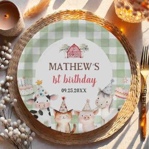 Plato De Papel Animales de granja Barnyard Cumpleaños 1