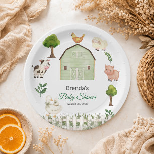 Plato De Papel Animales de granja en acuarela para baby shower