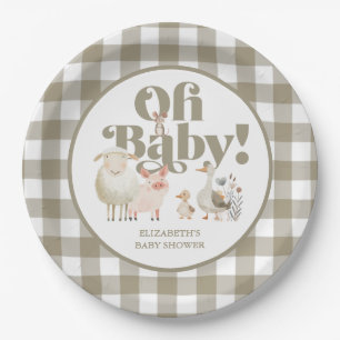 Plato De Papel Animales de granja lindos y neutrales para baby sh