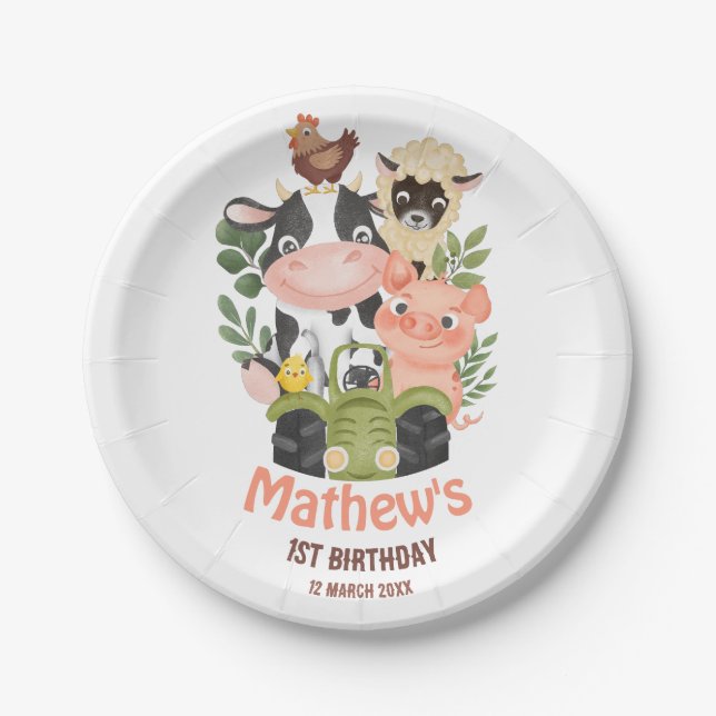 Plato De Papel Animales de granja Sagrada Vaca Primer Segundo Cum (Anverso)