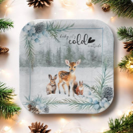 Plato De Papel Animales de invierno con nieve fría fuera de Baby 