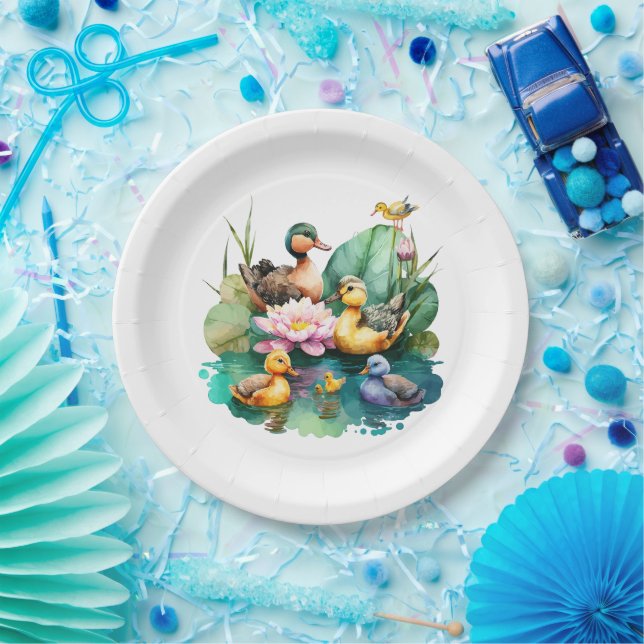 Plato De Papel Animales de la familia de cría de pato para bebés (Fiesta)