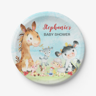 Plato De Papel Animales de la granja acuática Baby Shower