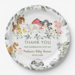 Plato De Papel Animales de la granja Greenery Cumpleaños Baby Sho