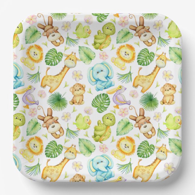 Plato De Papel Animales de la jungla de Safari (Anverso)
