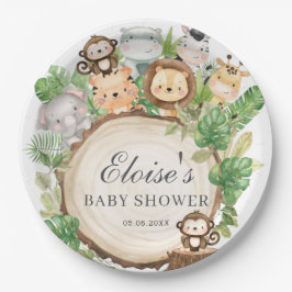 Plato De Papel Animales de la jungla fina verde Baby Shower cumpl