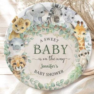 Plato De Papel Animales de la Jungla Safari Baby Shower Tropical 