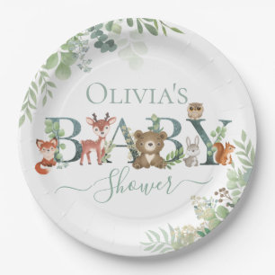Plato De Papel Animales de la Tierra de Oro Cute Baby Shower Gree