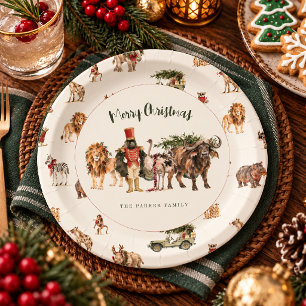 Plato De Papel Animales de Navidad Safari con Acuarela Personaliz