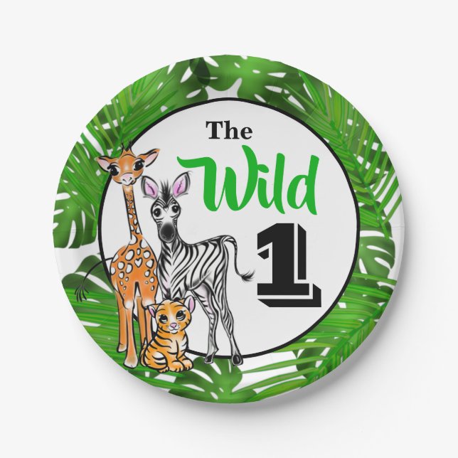 Plato De Papel Animales de Safari 1º cumpleaños | animales de la  (Anverso)