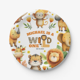 Plato De Papel Animales de Safari Acuarela Cumpleaños WILD ONE 1