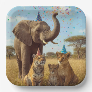 Plato De Papel Animales de safari africano con confeti