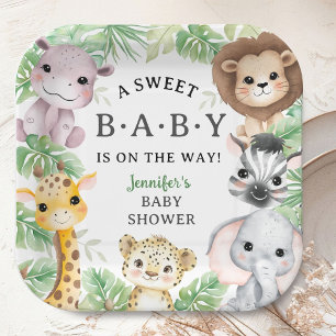 Plato De Papel Animales de Safari Baby Shower Jungle Neutral en G