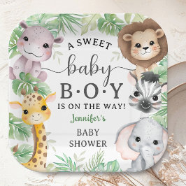 Plato De Papel Animales de Safari Baby Shower Niño Selva Tropical