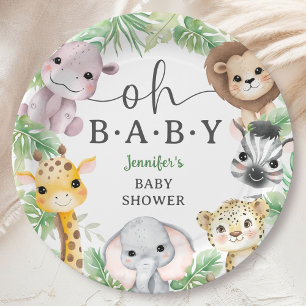 Plato De Papel Animales de Safari Baby Shower Oh Bebé Selva Linda