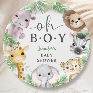 Plato De Papel Animales de Safari Baby Shower Oh Niño Jungla Lind