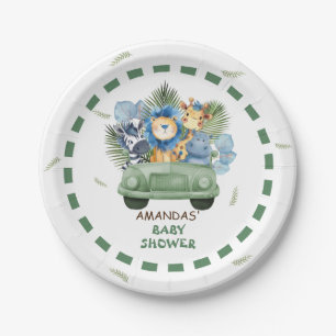 Plato De Papel Animales de Safari Car Boy Baby Shower