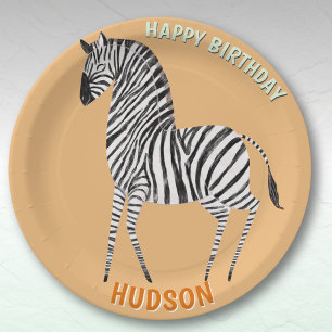 Plato De Papel Animales de safari cumpleaños cebra niño personali