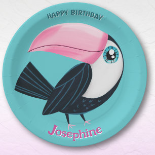 Plato De Papel Animales de safari cumpleaños chica tucán