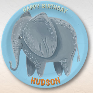 Plato De Papel Animales de safari cumpleaños elefante niño person