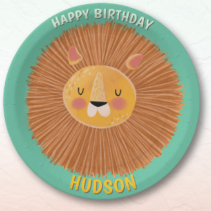 Plato De Papel Animales de safari cumpleaños león niño personaliz