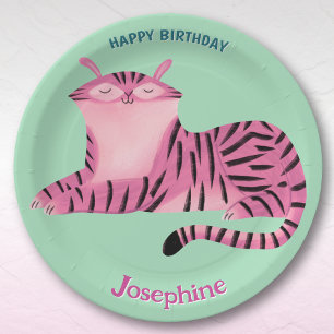 Plato De Papel Animales de safari cumpleaños leona niña