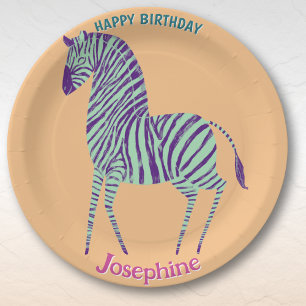 Plato De Papel Animales de safari cumpleaños niña cebra