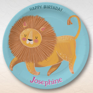 Plato De Papel Animales de safari cumpleaños niña león
