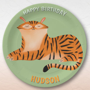 Plato De Papel Animales de safari cumpleaños tigre niño personali