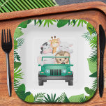Plato De Papel Animales de Safari de la Jungla<br><div class="desc">Un vehículo lleno de lindos animales salvajes está rodeado de plantas de selva y vegetación,  estos platos son un tema perfecto para niños,  chicas o duchas de bebé neutrales en género,  fiesta de cumpleaños de niños y más. COINCIDIENDO con los artículos de nuestra tienda.</div>