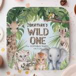 Plato De Papel Animales de safari de la jungla salvajes un primer<br><div class="desc">Celebra el primer viaje de tu pequeño por el sol con nuestras "Placas de papel de primer cumpleaños de animales salvajes de un Safari", perfectas para agregar un toque de aventura a la fiesta de cumpleaños de tu hijo. Cada plato está muy bien diseñado, con un conjunto encantador de animales...</div>
