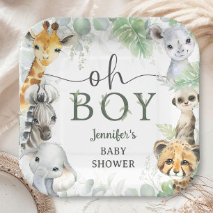 Plato De Papel Animales de Safari en la Jungla Baby Shower Niño