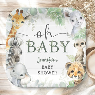 Plato De Papel Animales de Safari en la Jungla Baby Shower Oh Beb