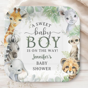 Plato De Papel Animales de Safari en la Jungla Cumpleaños de Niño