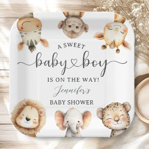 Plato De Papel Animales de Safari Niño Baby Shower Tropical Jungl