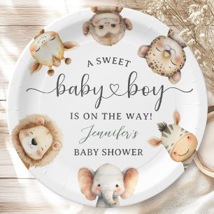 Plato De Papel Animales de Safari Niño Baby Shower Tropical Jungl