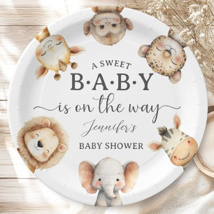 Plato De Papel Animales de Safari para Baby Shower Jungla Neutral